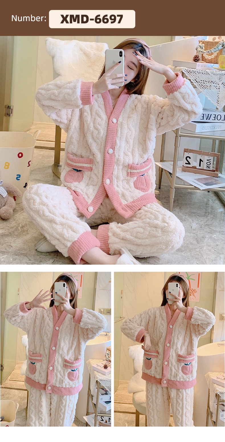 Flannel female Autumn and winter Long sleeve thickening Sweet pajamas