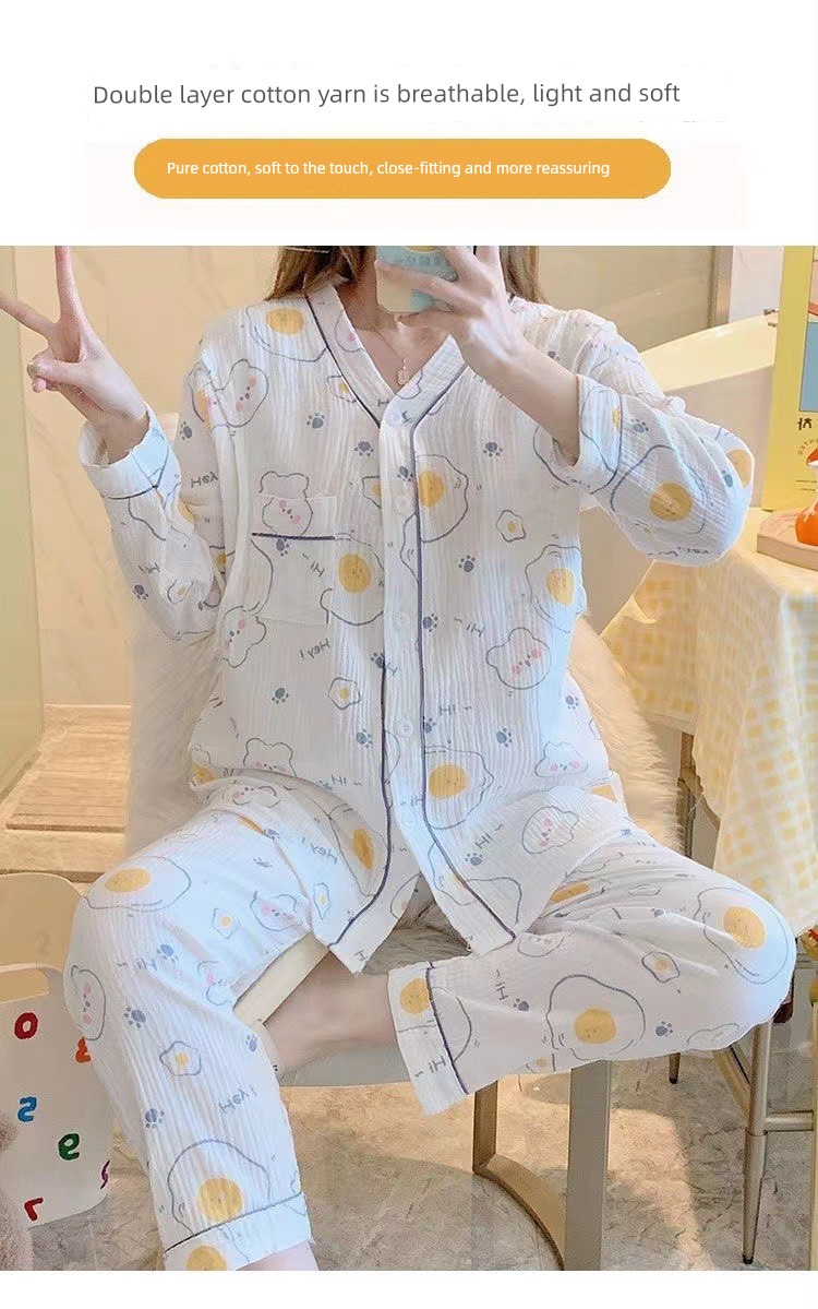 All-Cotton Maternity Pajamas for Summer, Thin Style, Postpartum Nursing, April/May, Women's Maternity Sleepwear, All-Cotton Two-Piece Set — 2