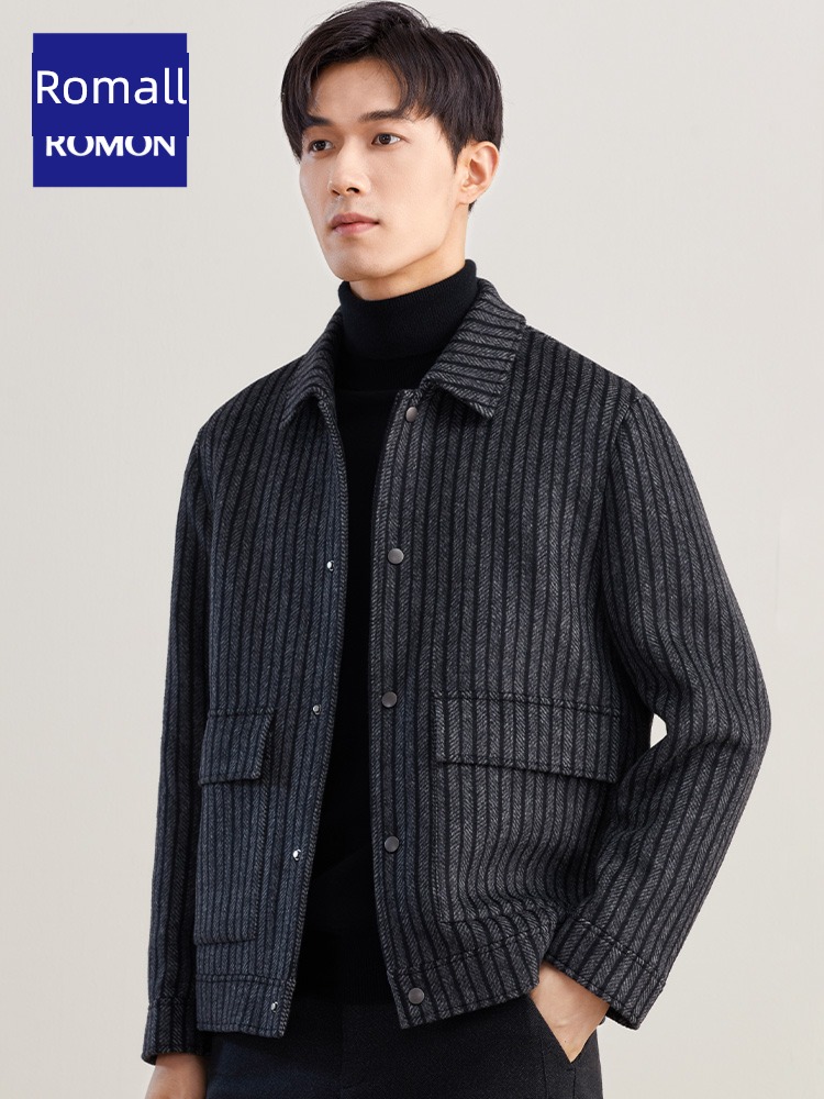 Romon Autumn and winter have cash less than that is registered in the accounts stripe man woolen overcoat