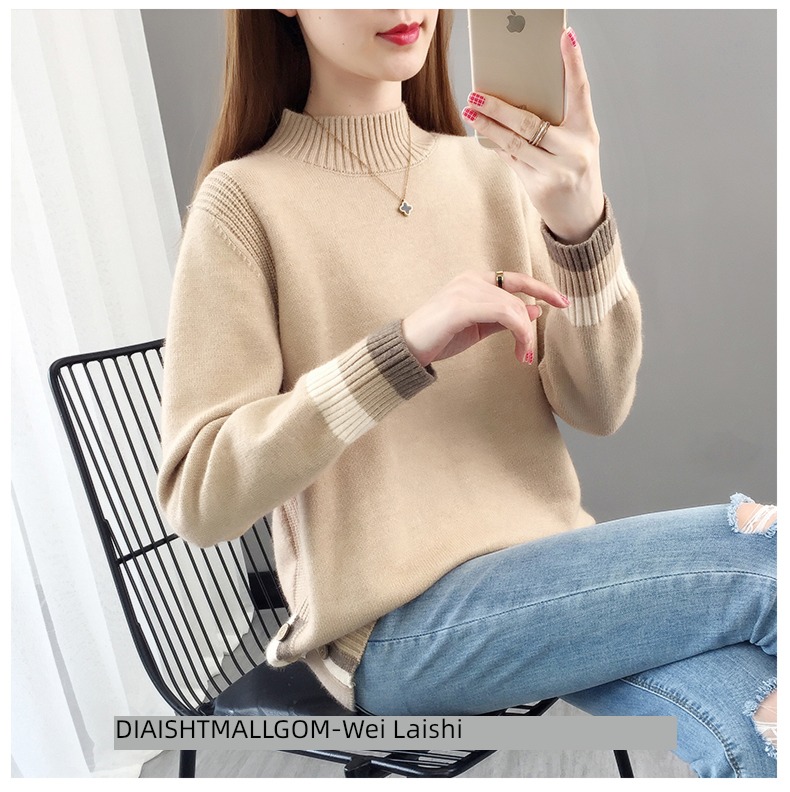 Half high collar easy Plush thickening knitting ma'am sweater