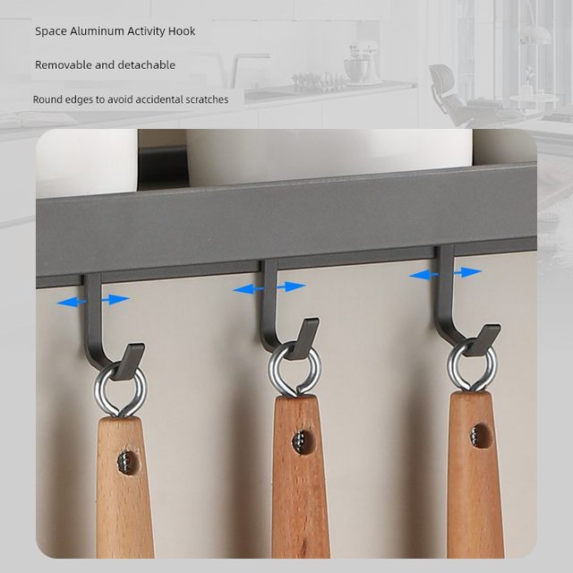 Gun grey wall-mounted folding kitchen storage rack hanging rod space aluminum hanger storage rack condiment rack no hole punch