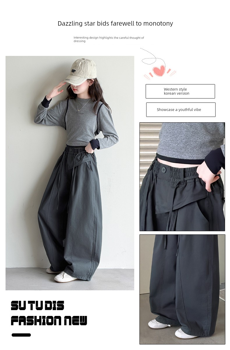 Junior High School Girls' Pants Autumn 2026 New Style Girls' Straight-Leg Workwear Pants Children's Autumn Wide-Leg Pants — 6