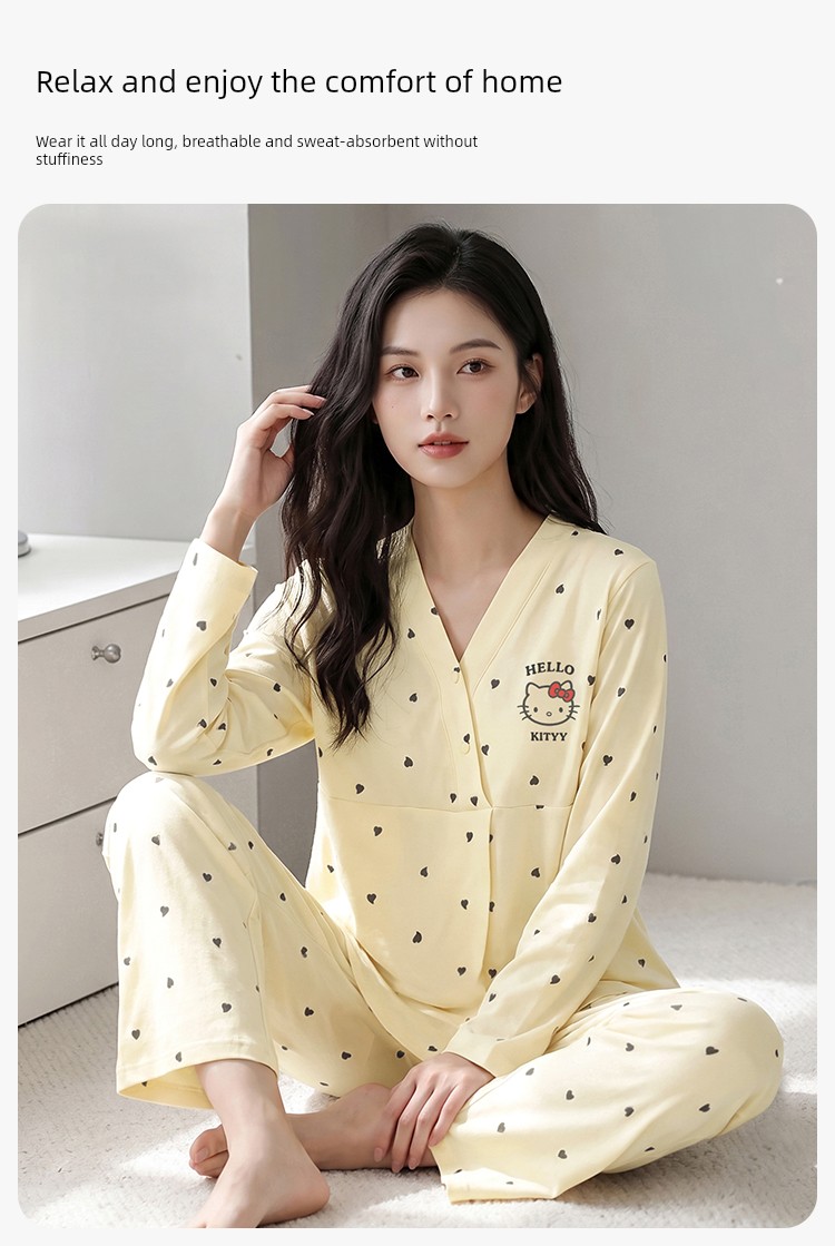 Anna Mommy's Pure Cotton Maternity Pajamas with Hat, Spring and Autumn Style, Nursing Sleepwear, Autumn and Winter Loungewear Set — 4