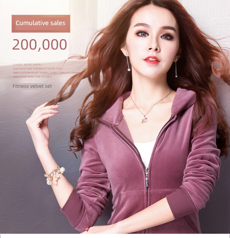 Gold wire velvet Athletic Wear suit female spring and autumn 2022 new pattern Fashion temperament Self-cultivation Big size Two Show thin tide