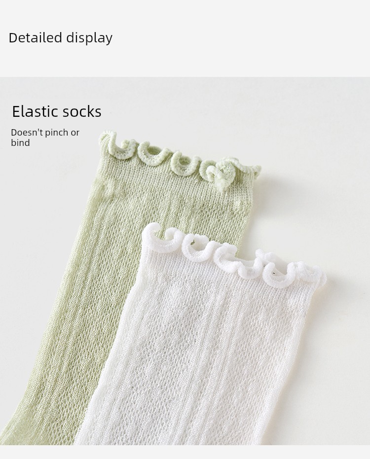 Girls' Socks, Summer Thin Silk Mesh Socks, Kidsren's Breathable Pile Socks, Girls' Lace Princess Mid-Calf Socks — 18