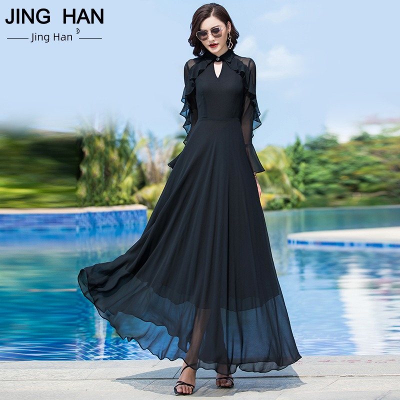 summer Chiffon V-neck Show thin have more cash than can be accounted for Big swing skirt