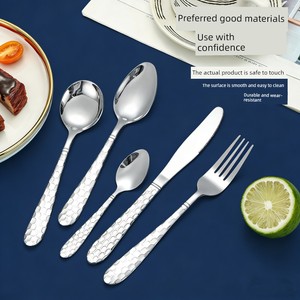 Stainless Steel Knife, Fork, Spoon, Water Cube Dessert Spoon Set, Western-Style Tableware, Steak Knife, Fork, Coffee Spo