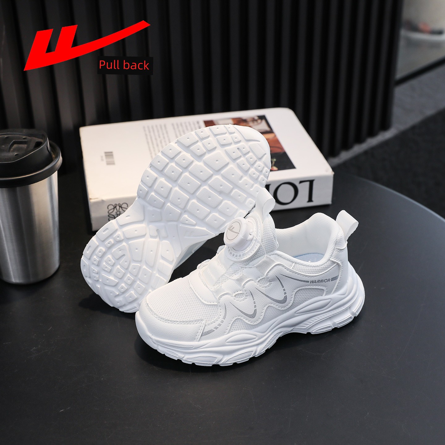 Warrior Kids Campus Rotating Buckle Breathable White Shoes — 6