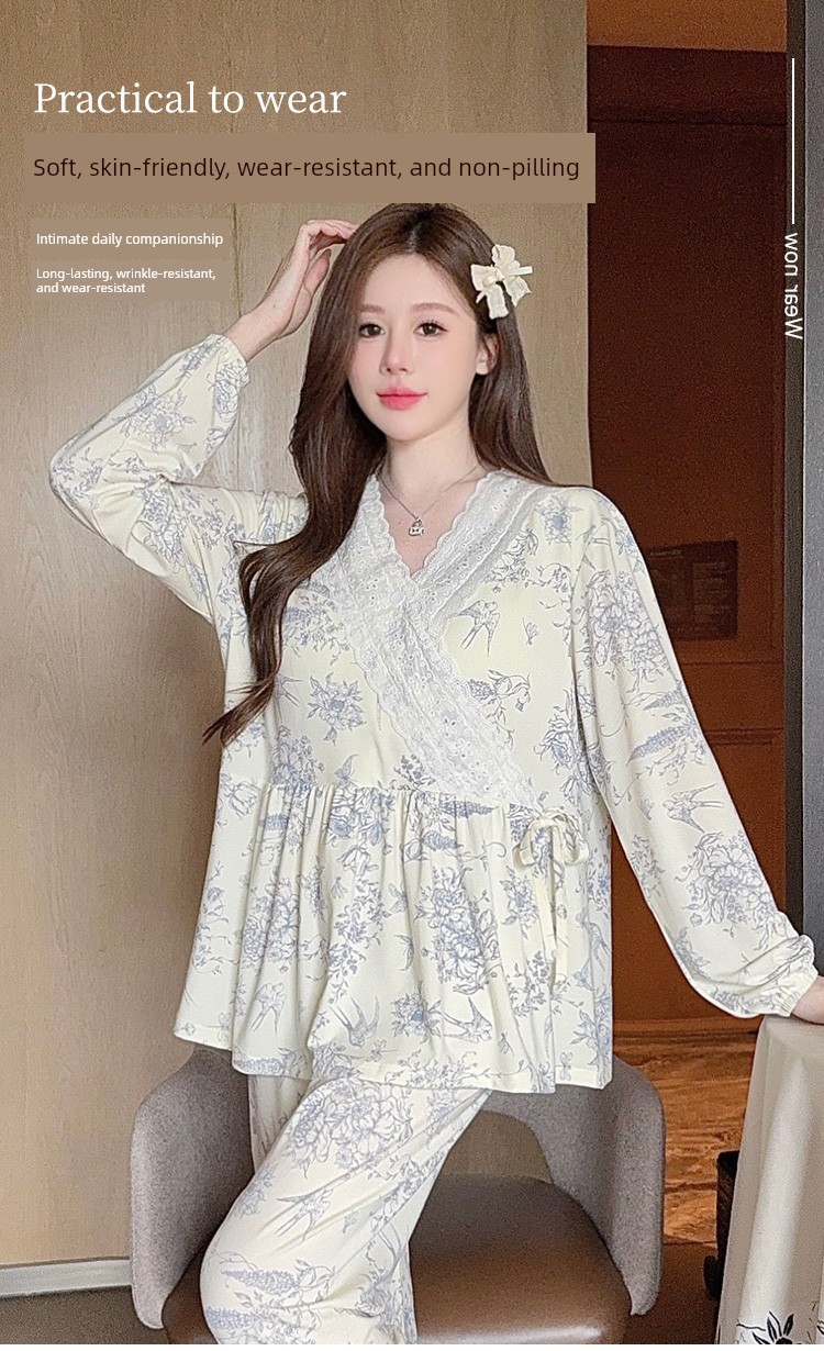 Modal Maternity Pajamas for Women, Suitable for Summer, Autumn, and Winter, September, Postpartum, Breastfeeding Period, Pure Cotton Maternity Loungewear — 8