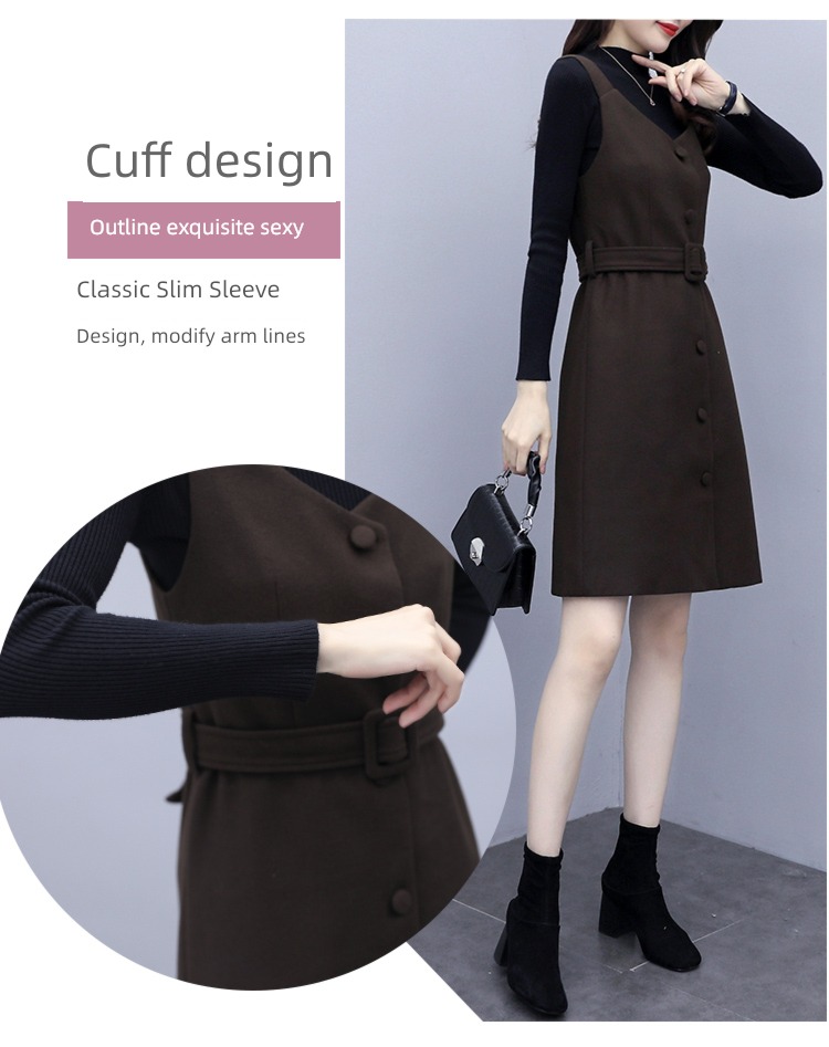 Autumn and winter Woolen cloth female Close your waist temperament mom Dress