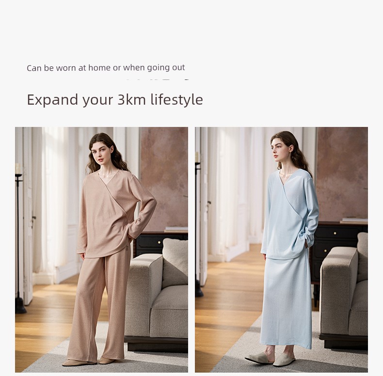 Manxi Autumn and Winter Camellia Waffle Nursing Clothes Yoga Sports Wearable Postpartum Outfit Maternity Homewear Set — 20