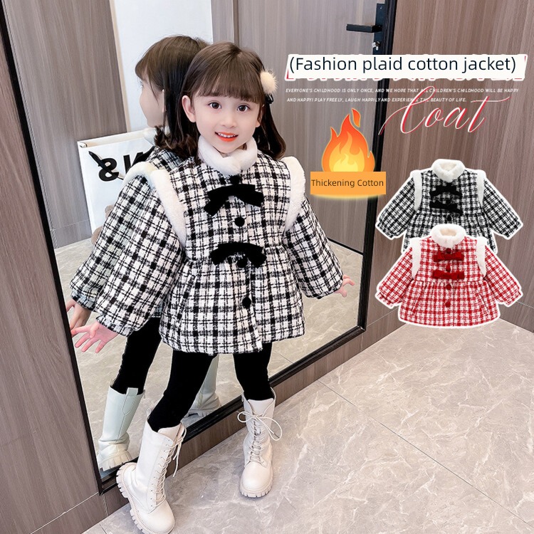 Baby girl Wool child lattice Foreign style winter loose coat