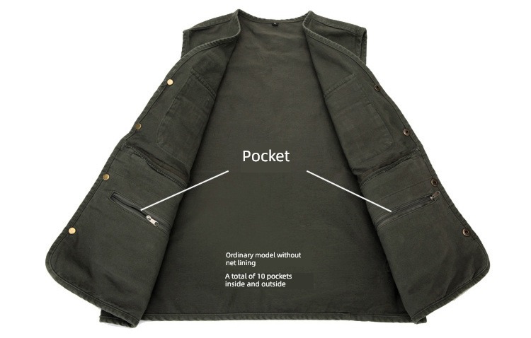 Cotton outdoors Middle aged and elderly man spring and autumn Multiple pockets Photography Vest easy vest washing pure cotton go fishing Vest