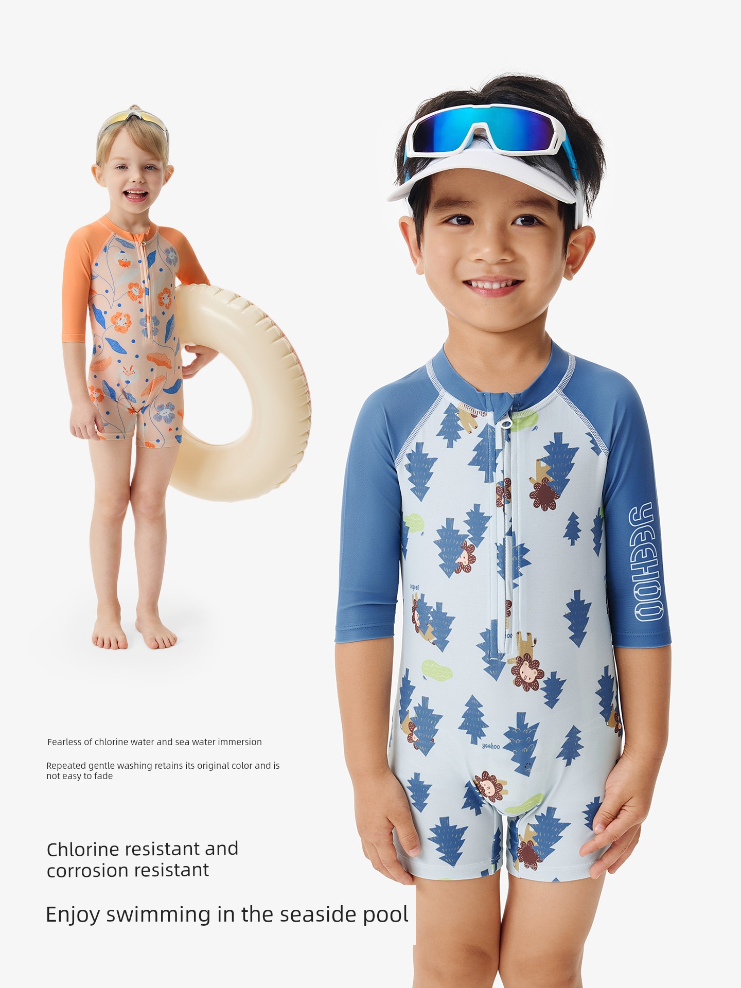 YEEHOO Short Sleeve Baby Girl Sun Protection One-Piece Swimsuit for Children — 2