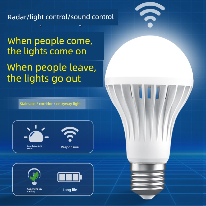 Led Voice-Activated Light Bulb Corridor Sound and Light Control Radar Human Body Sensor Lighting 3W5W7We27 Screw Base Property Energy-Saving Lamp