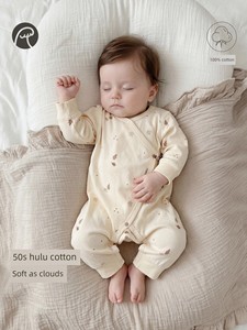 【Huhu Cotton】Adorable Bear Newborn Baby Tie-On Romper Spring and Autumn Pure Cotton Monk-Style Outfit for Newborns