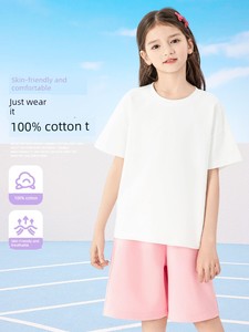 Babudou Girls' Short-Sleeved T-Shirt 2026 New Pure Cotton Girls' Pure White Tops Kidsren's Boys Summer Half-Sleeved Girl