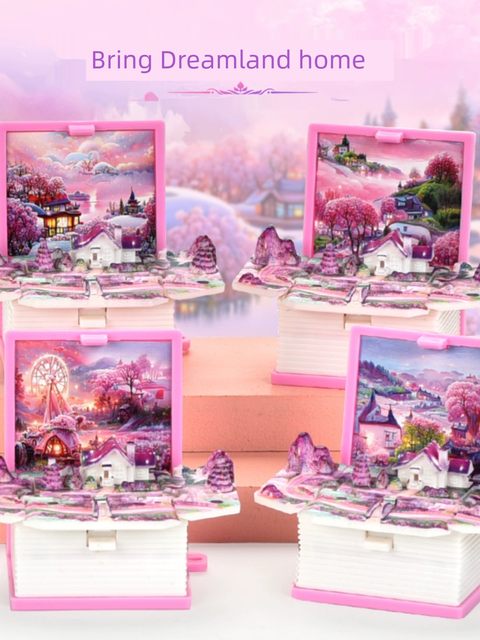 3D three-dimensional book folding explosive bomb book keychain dream paradise pastoral wooden house couple unzipped toys and schoolbag pendant
