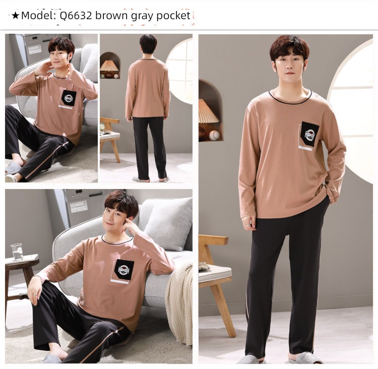 male Long sleeve Cotton Big size Autumn  summer suit pajamas