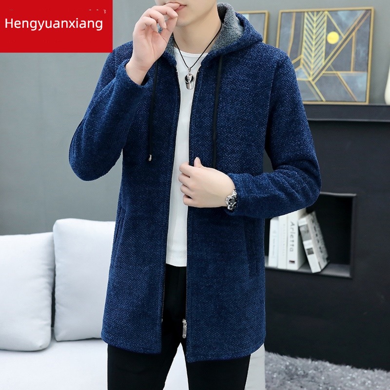 hyz  Medium and long term Plush sweater knitting Cardigan