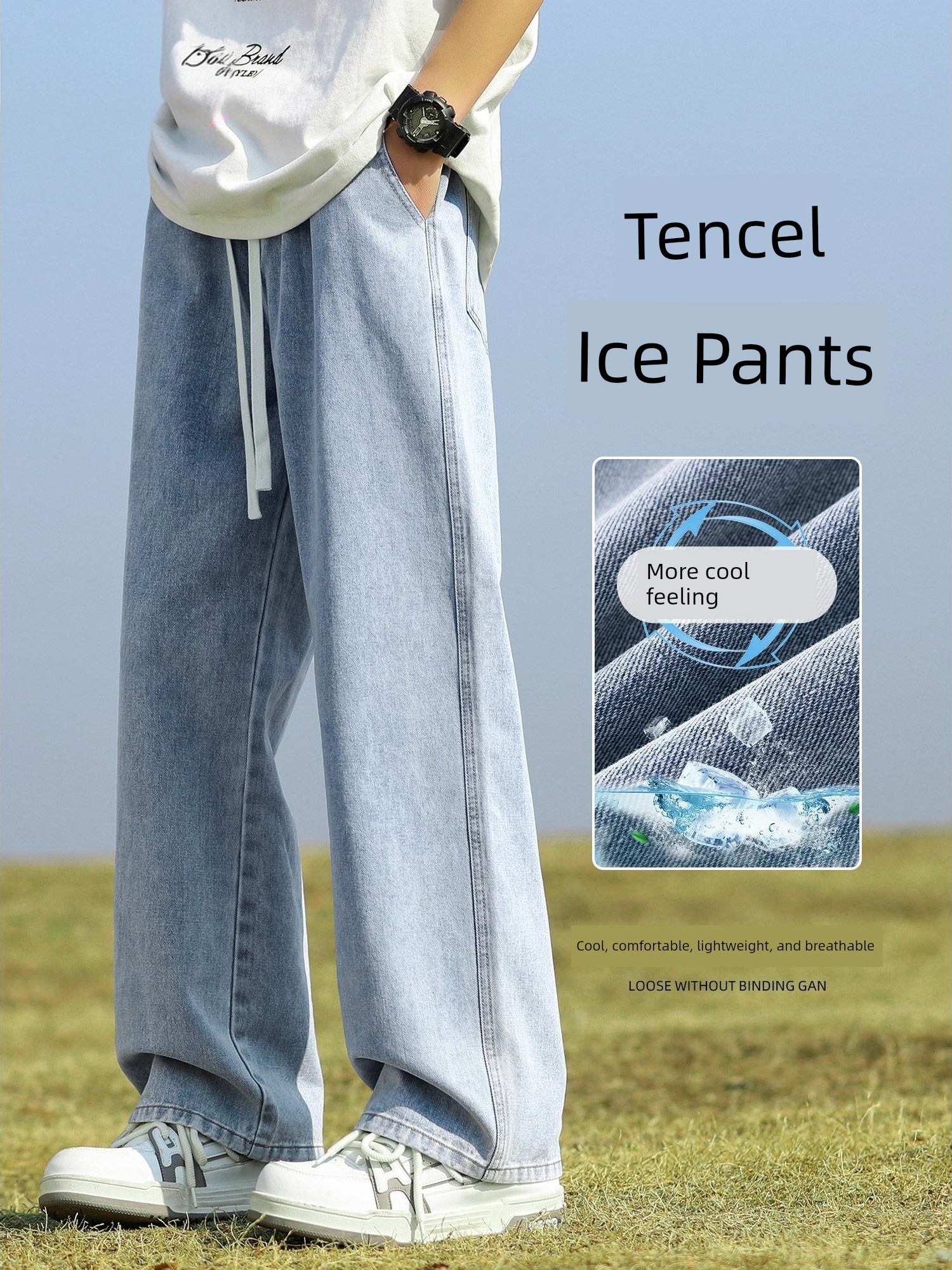 Boys' Jeans Summer Ice Silk Thin Style 2026 New Straight Loose Summer Boys' Wide-Leg Casual Long Pants