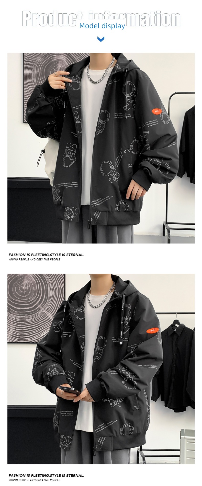 Spring and Autumn Men's style Hooded easy student Windbreaker loose coat