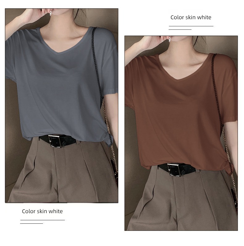 modal  easy Half sleeve Versatile Low collar jacket T-shirt