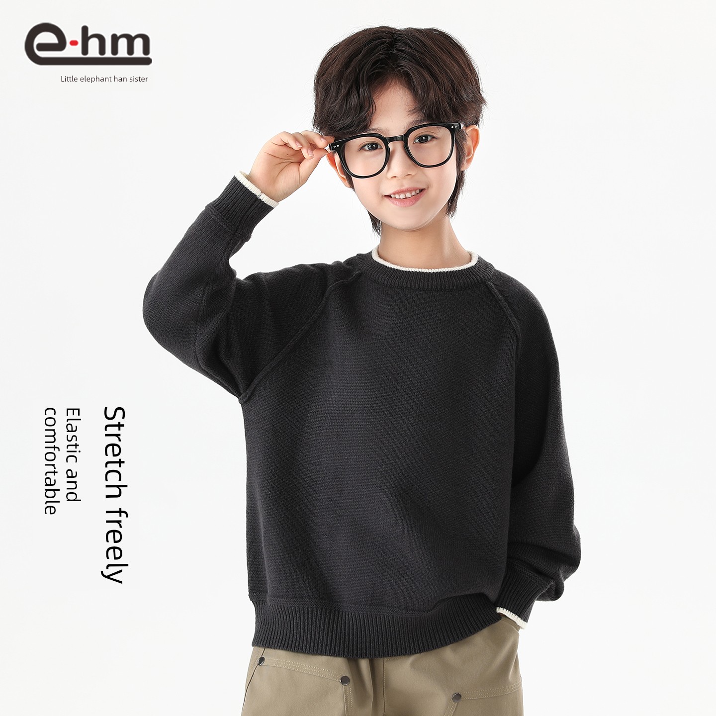 Little Elephant Ham Children's Clothing Boys' Sweater Children's Round Neck Base Shirt Autumn 2026 New Style Boys' Knitted Top — 2