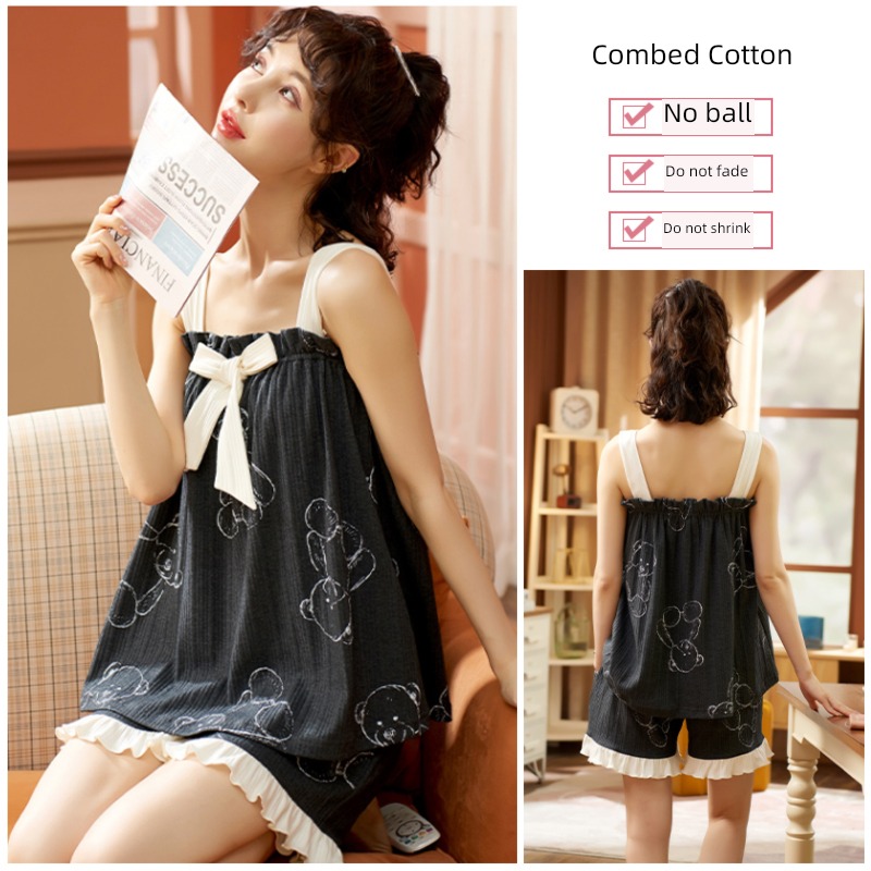 NGGGN female pure cotton Suspender shorts summer vest