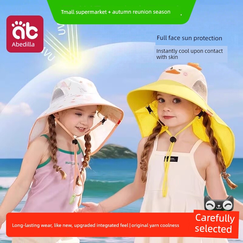 Aibedila Kidsren's Sun Protection Hat, Fisherman's Hat, Anti-Uv, Thin Sun Protection Hat for Boys and Girls, Baby Sun Protection Hat