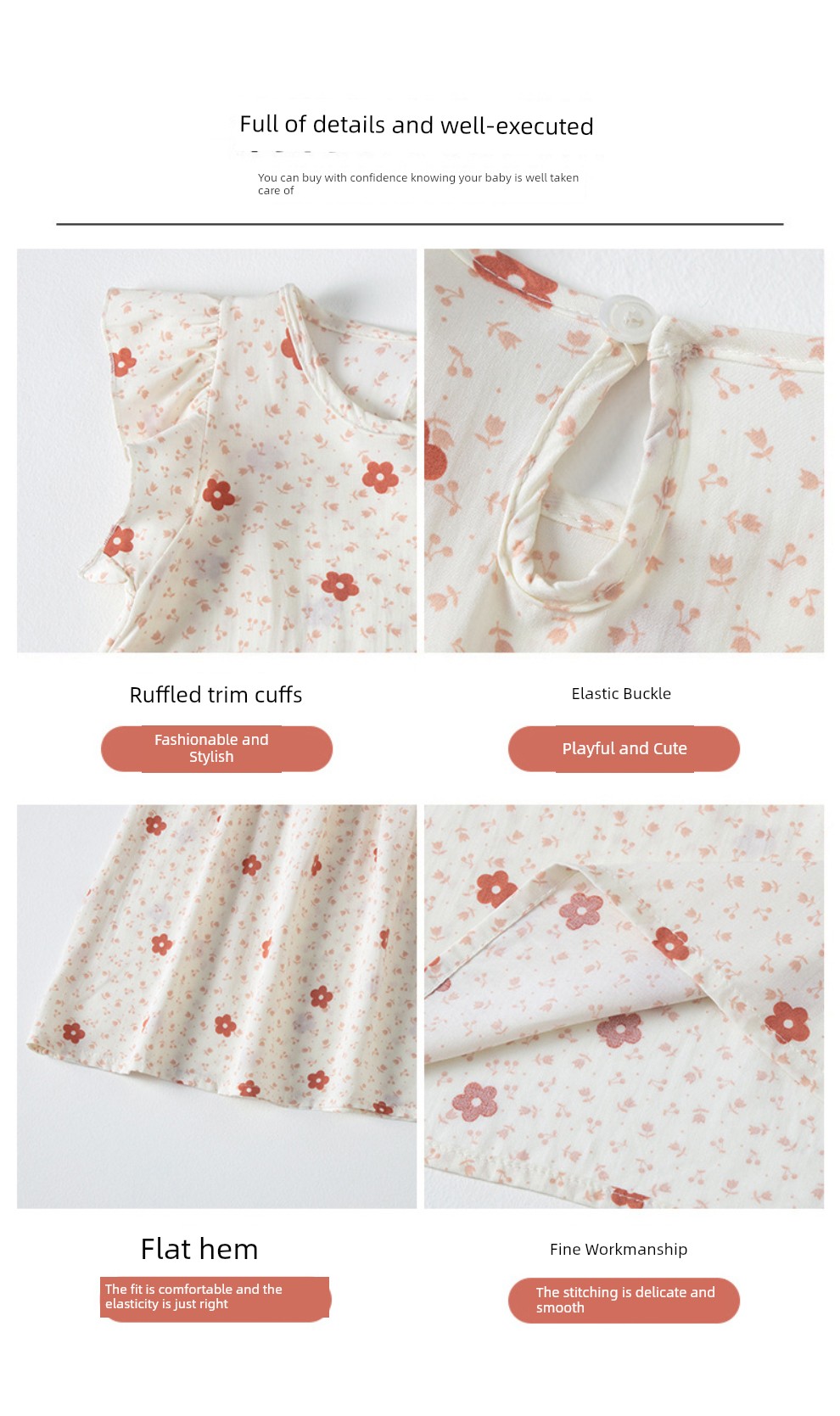 Summer Flying Sleeve Floral Children's Noil Poplin Dress — 8