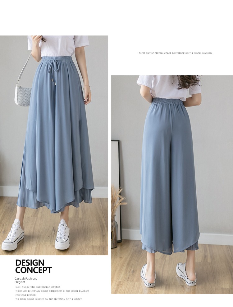 fashion fold High waist Sagging sensation Thin money Nine points Wide leg pants