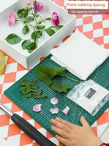 Plant Leaf Batik Dyeing Material Kit, Hammer Dyeing and Printing Tool Set, Hammer, Kindergarten Children's DIY Square Cl