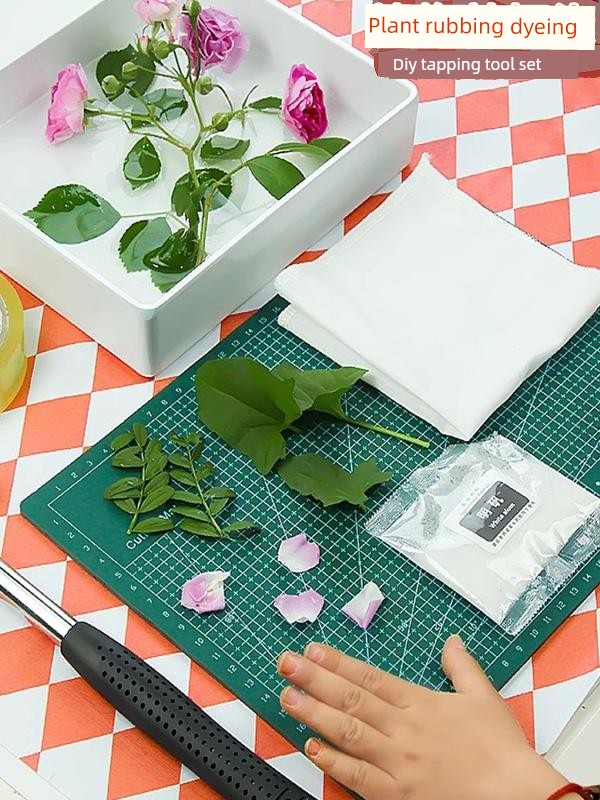Plant Leaf Batik Dyeing Material Kit, Hammer Dyeing and Printing Tool Set, Hammer, Kindergarten Children's DIY Square Cloth