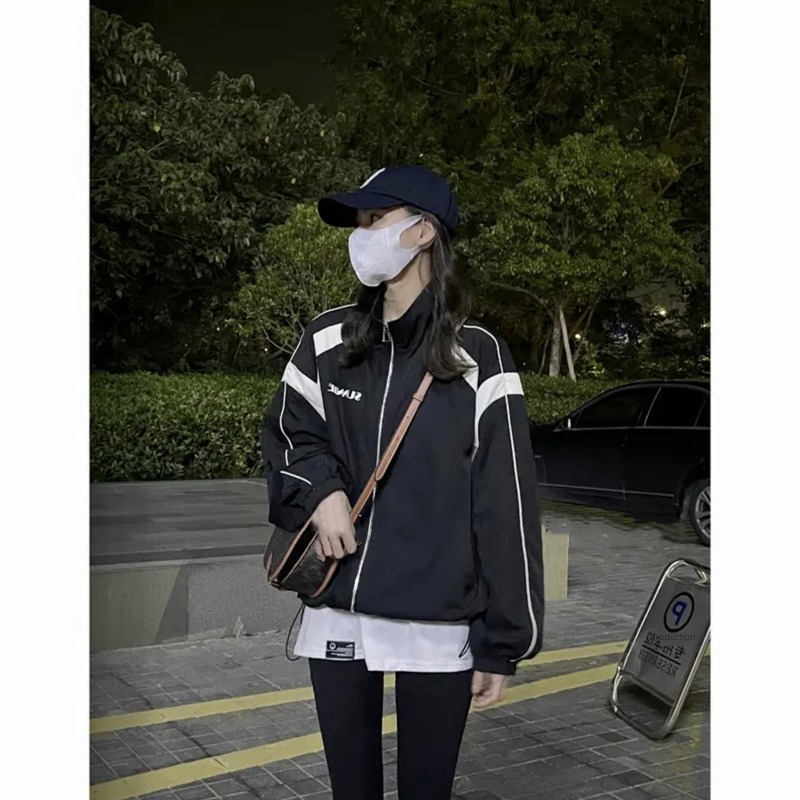 loose coat female Color contrast Minority Advanced sense leisure time pizex