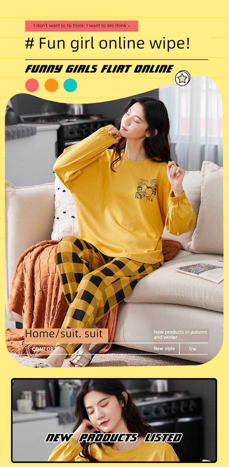 pure cotton Long sleeve autumn Big size student female green pajamas