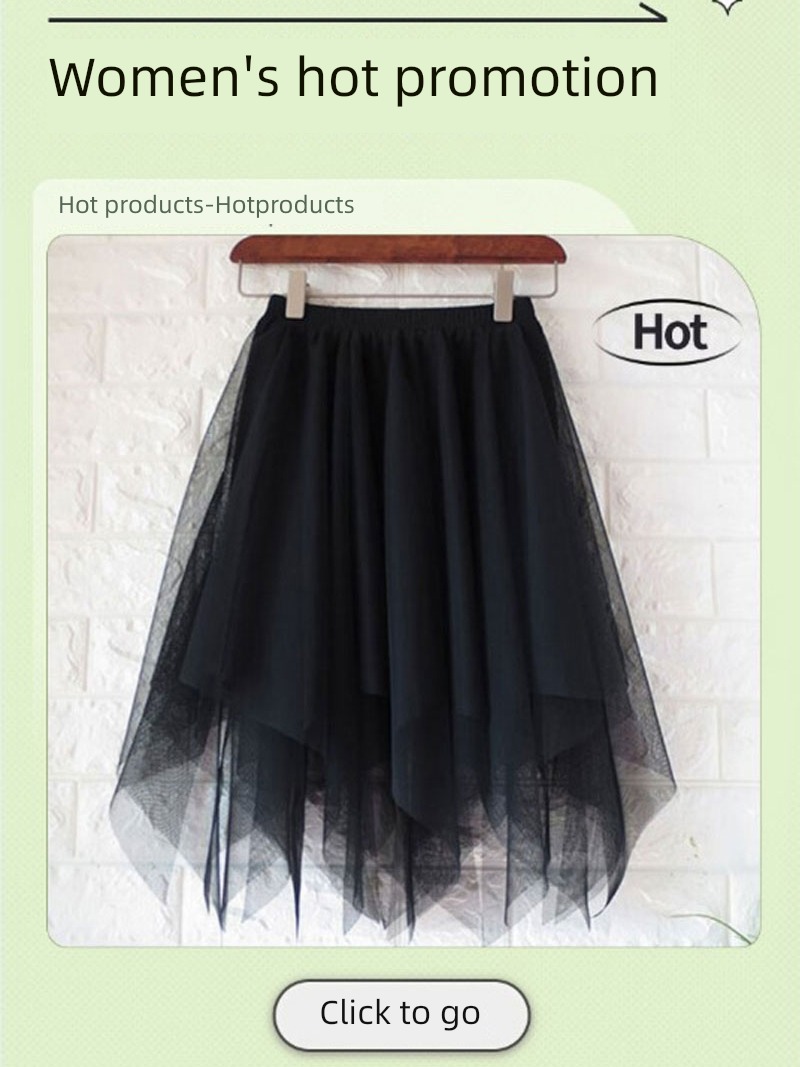 Show thin Pengpeng Pink Irregular Black gauze skirt Sweater
