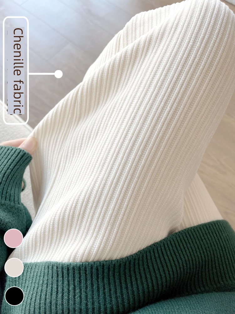 chenille  Autumn and winter High waist Plush white Wide leg pants