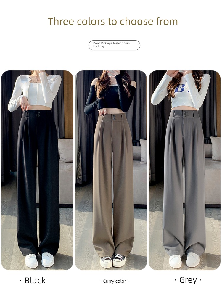 Coffee High waist fat mm Show thin Double button leisure time Wide leg pants