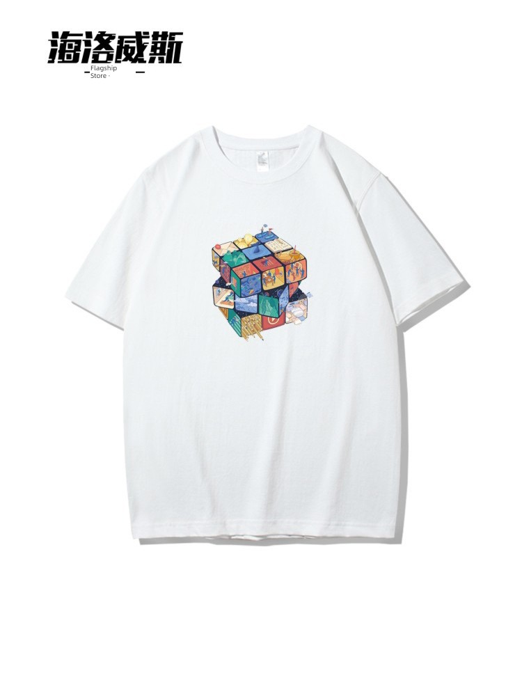 Rubik's Cube ins pure cotton easy Big size printing Short sleeve T-shirt