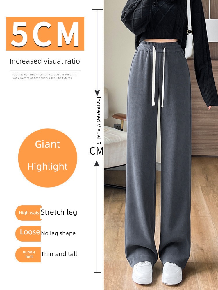 chenille  female Autumn and winter High waist leisure time Plush Wide leg pants
