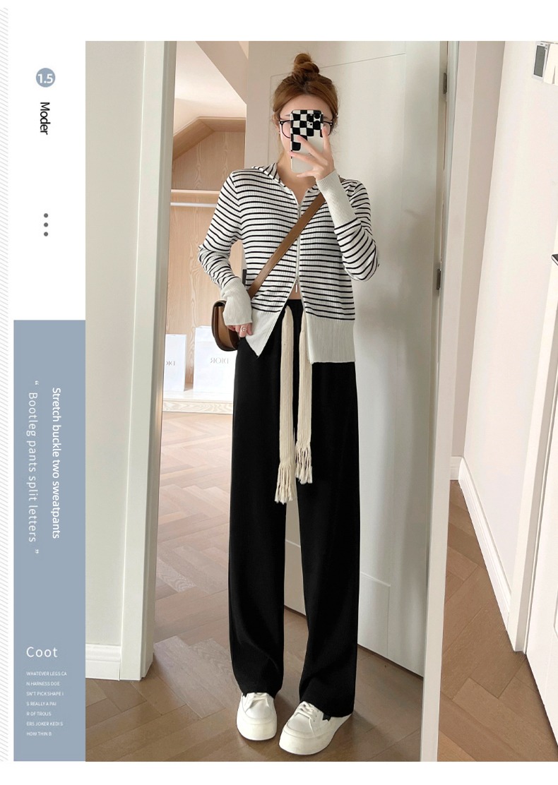 Spring and Autumn High waist easy Straight cylinder leisure time Women's trousers Drawstring