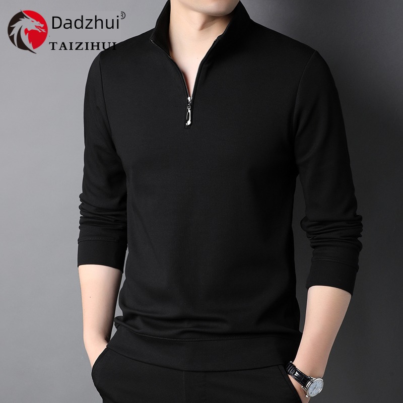 zipper Half height stand collar Autumn clothes man Long sleeve T-shirt
