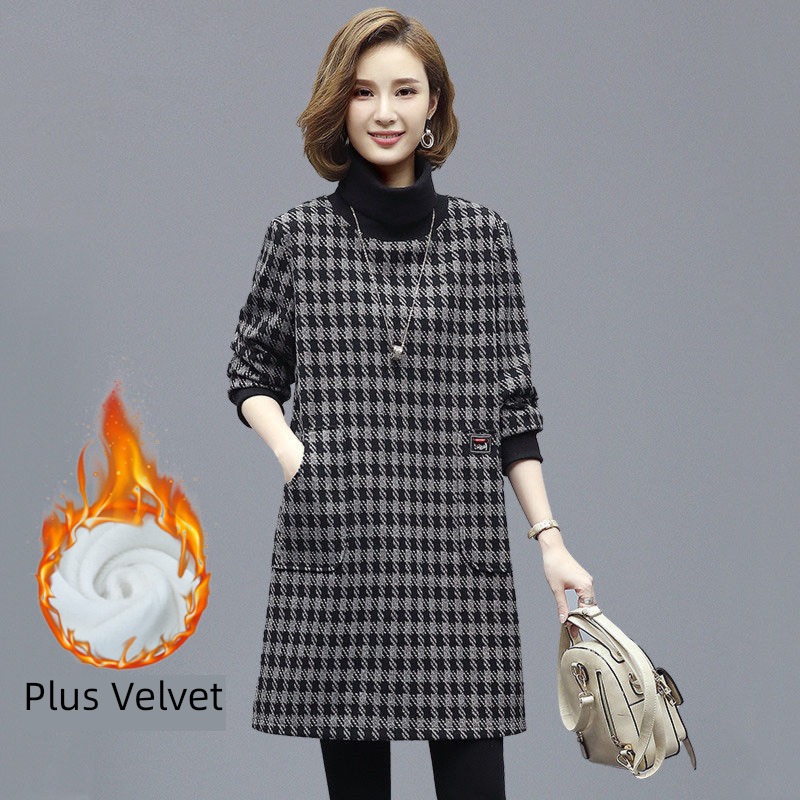 Autumn and winter thickening Plush houndstooth  Foreign style Dress