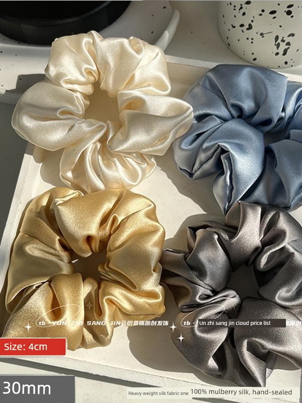 30mm Silk Scrunchie 4cm Hair Tie 100% Mulberry Silk Heavy-Duty Thickened High-End Vintage Hair Rope Hair Accessory