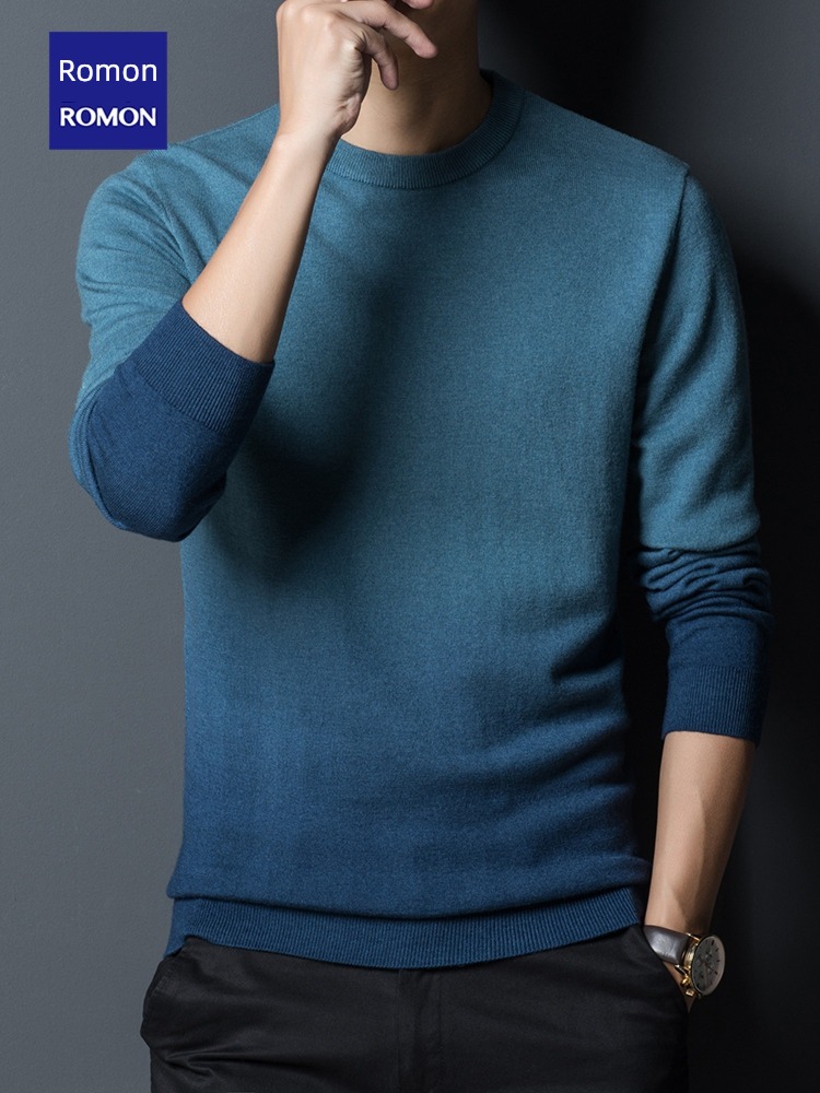 Pure sheep Romon Gradients knitting Lay a foundation man sweater