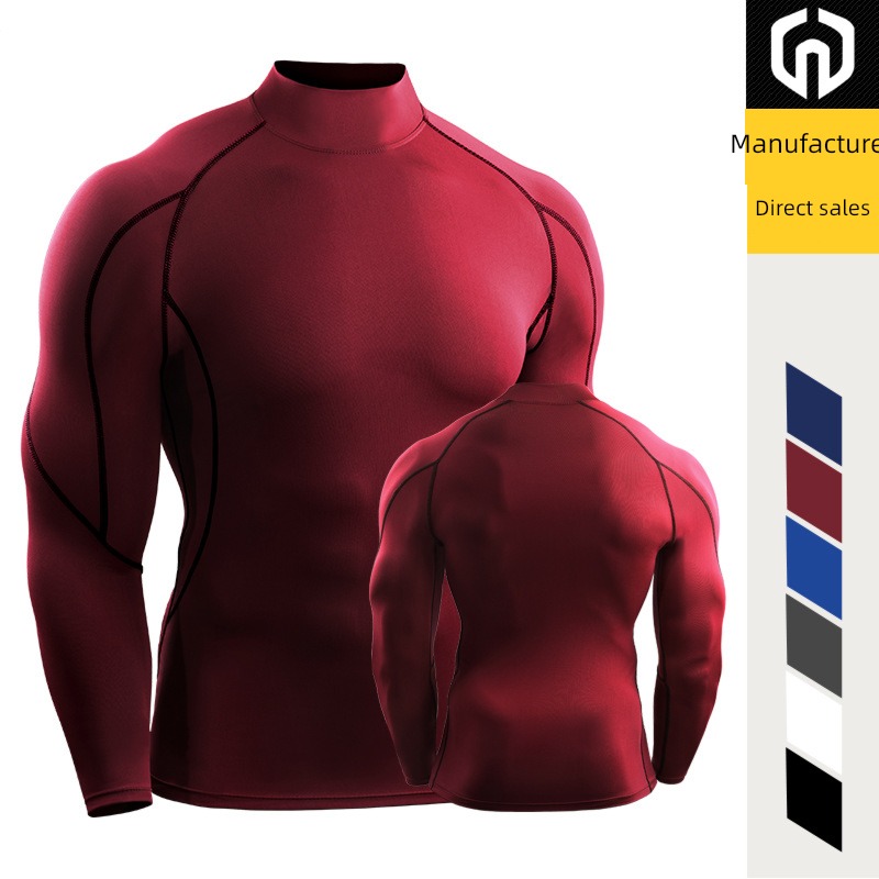 man elastic force Tight fitting High collar Undershirt motion T-shirt