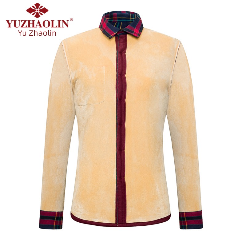 Yu Zhaolin Pure cotton Plush Long sleeve Lay a foundation lattice shirt