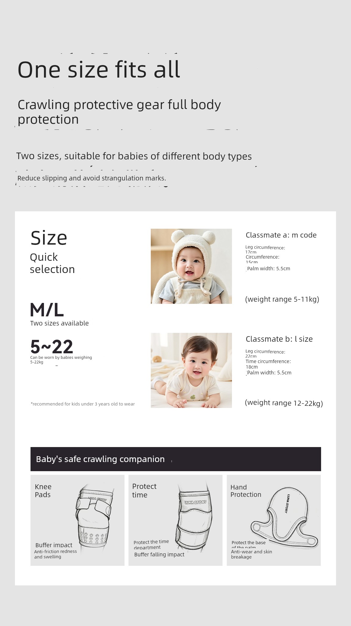Lunastory Knee Pads, Baby Crawling Elbow Pads, Anti-Slip Children's Toddler Knee Protectors, Anti-Strain — 7