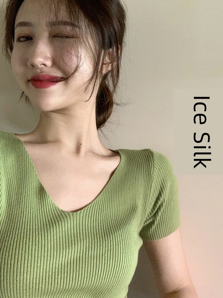 summer Thin money v Collar solid jacket ins Ice silk T-shirt